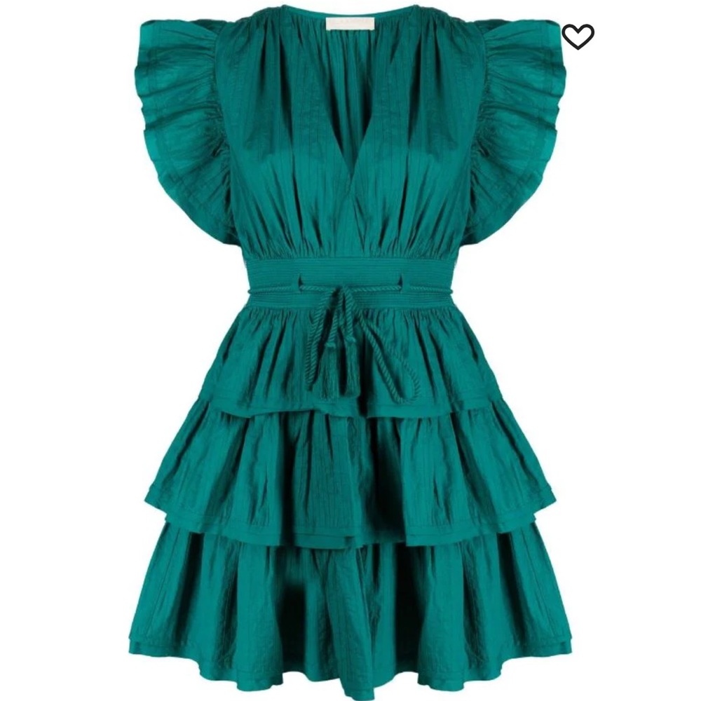 NEW ULLA JOHNSON Camilla Tiered Mini Dress in Verdigris - Picture 3 of 10